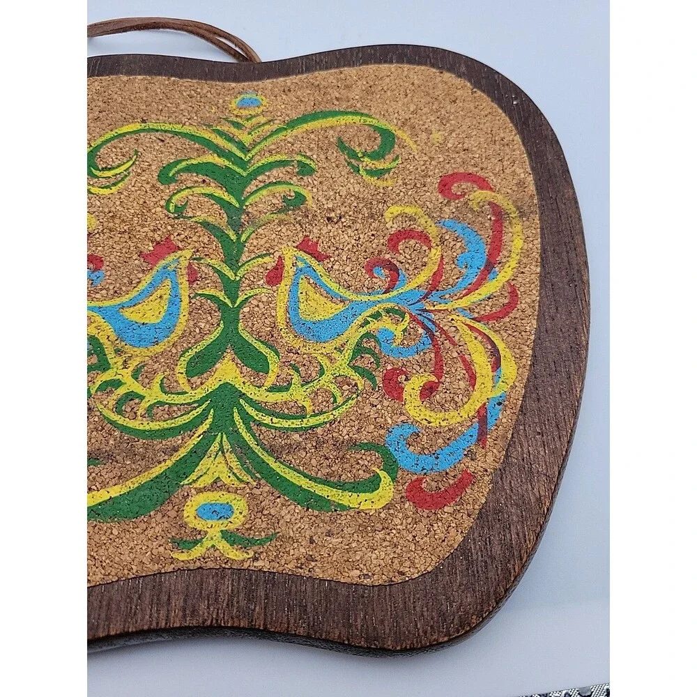 Vintage Cork PA Dutch Folk Art Hand Painted Trivet/Hot Pad ~ Retro ~ Cottagecore